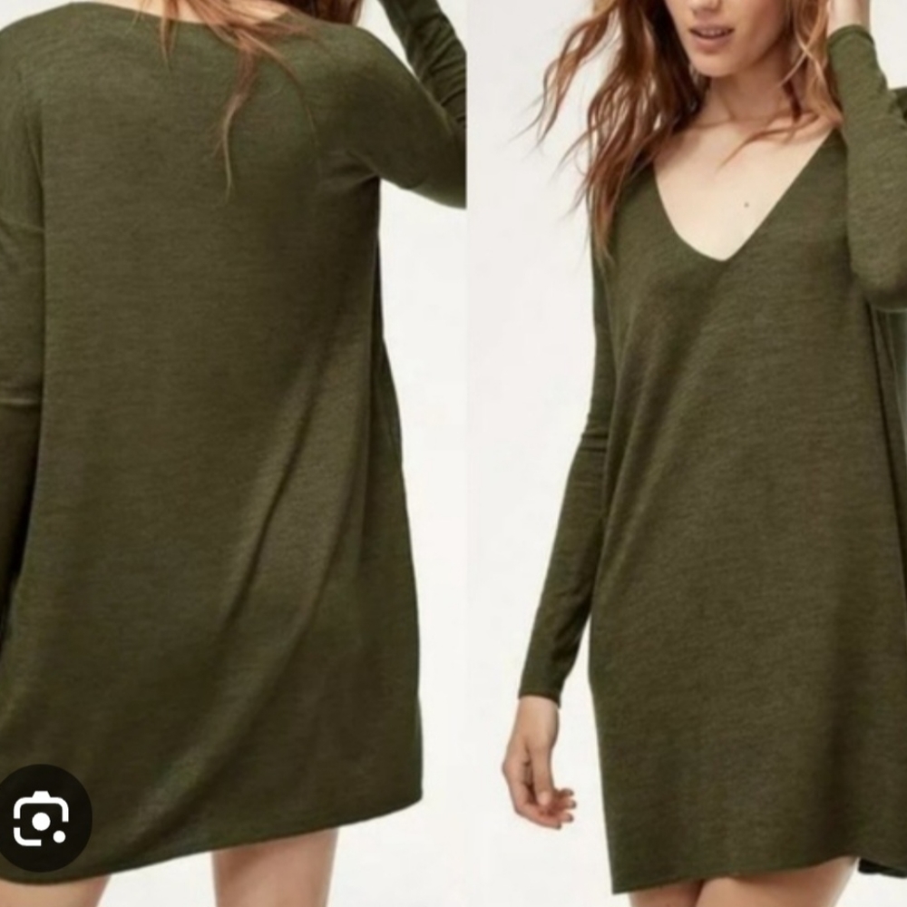 Wilfred Free Aritzia Gray Gail v-neck long sleeve  dress, sz M - Picture 3 of 9